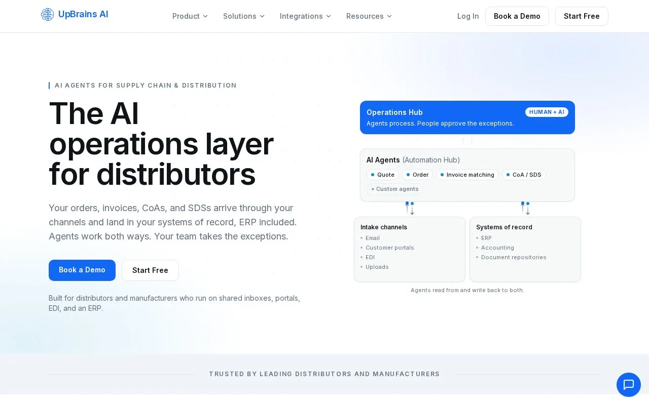 Screenshot of the UpBrains AI homepage