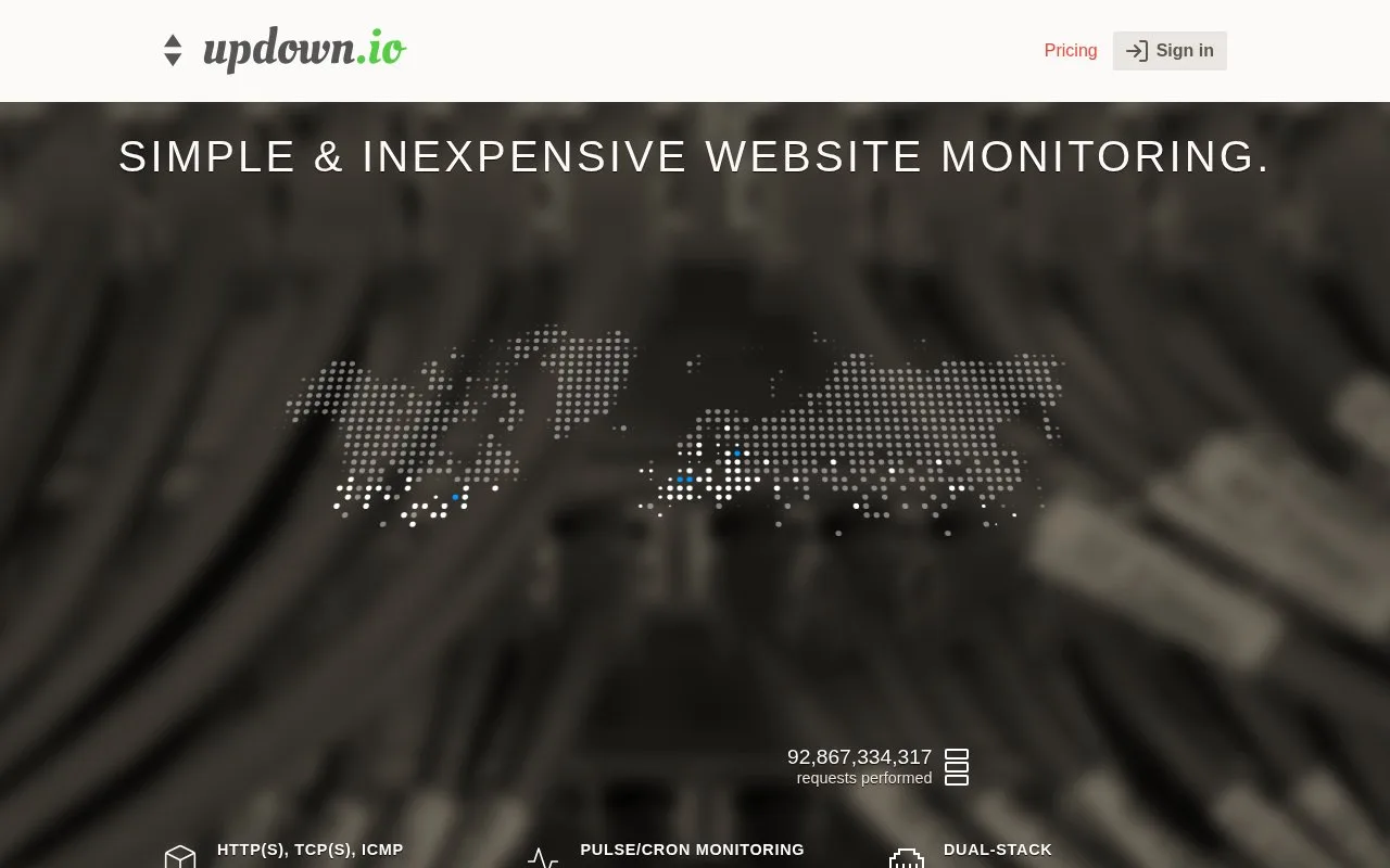 Screenshot of the updown.io homepage