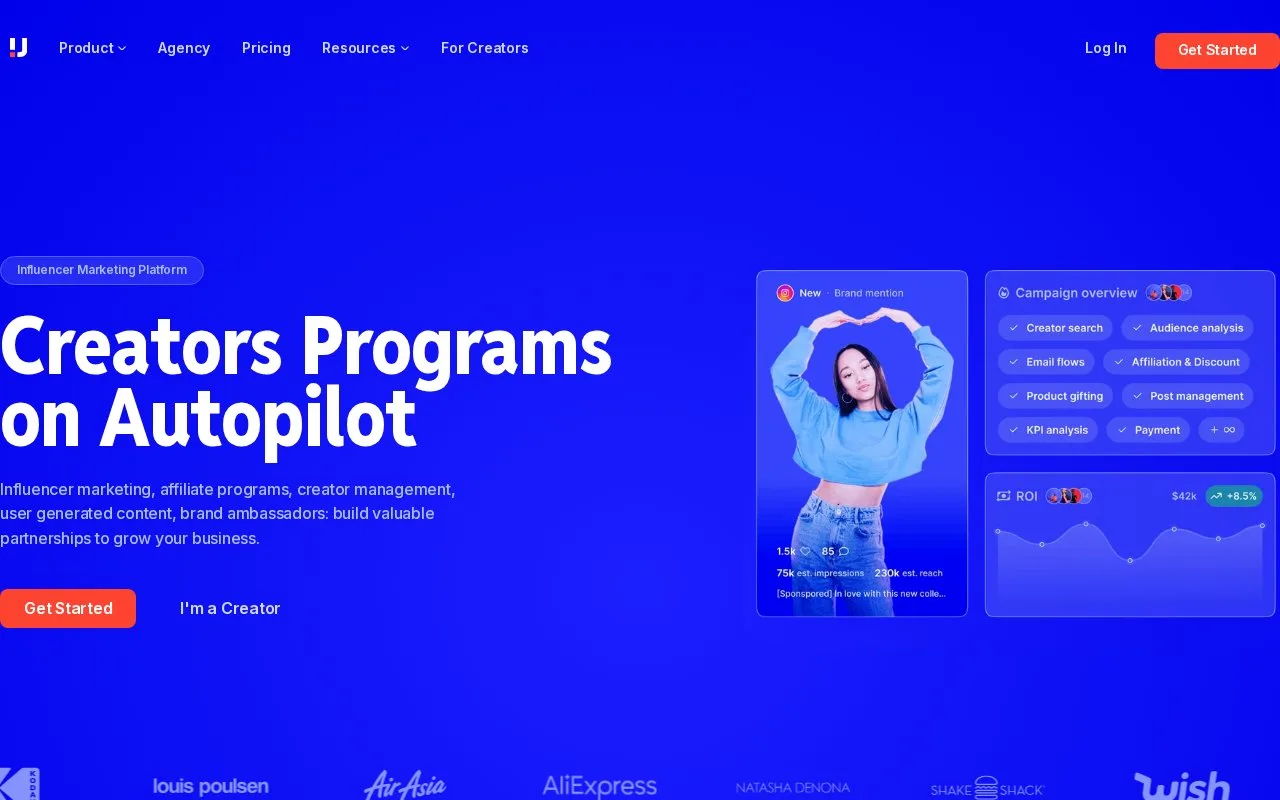 Screenshot of the Upfluence homepage