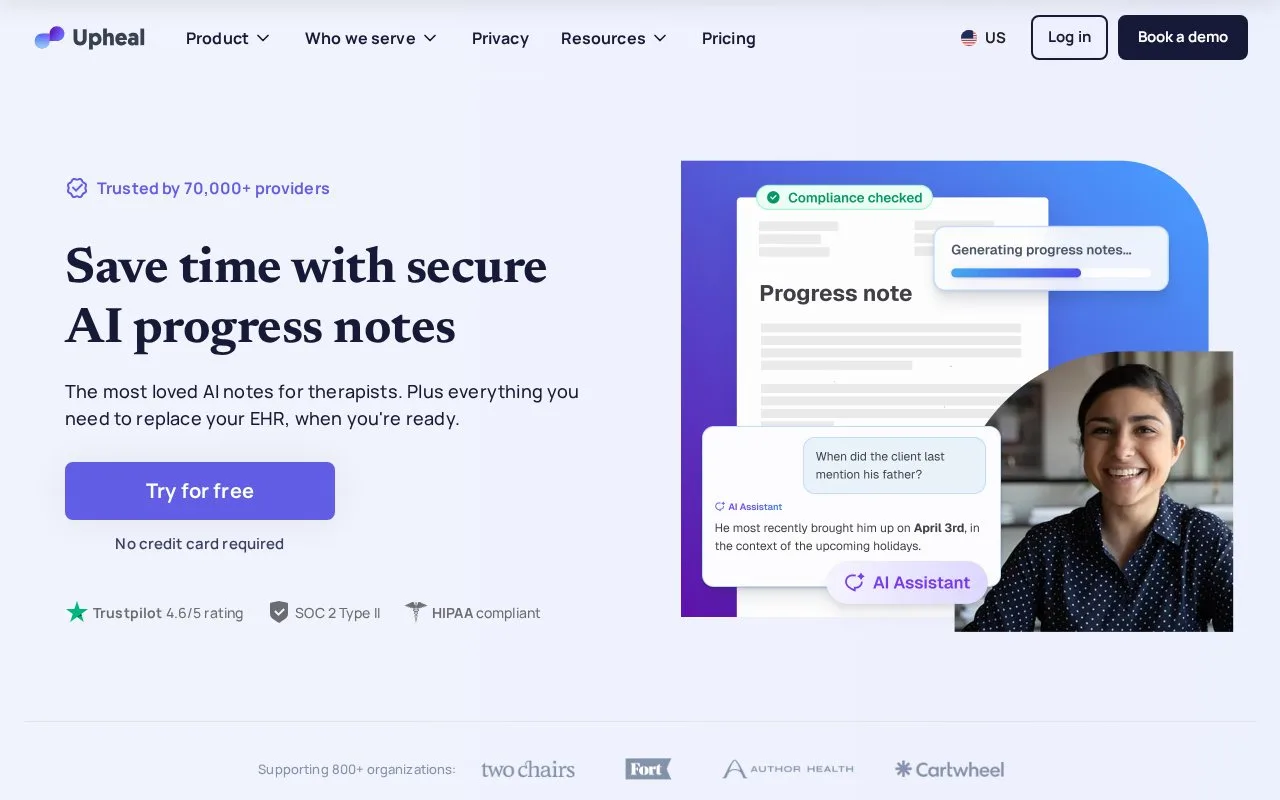 Screenshot of the Upheal homepage