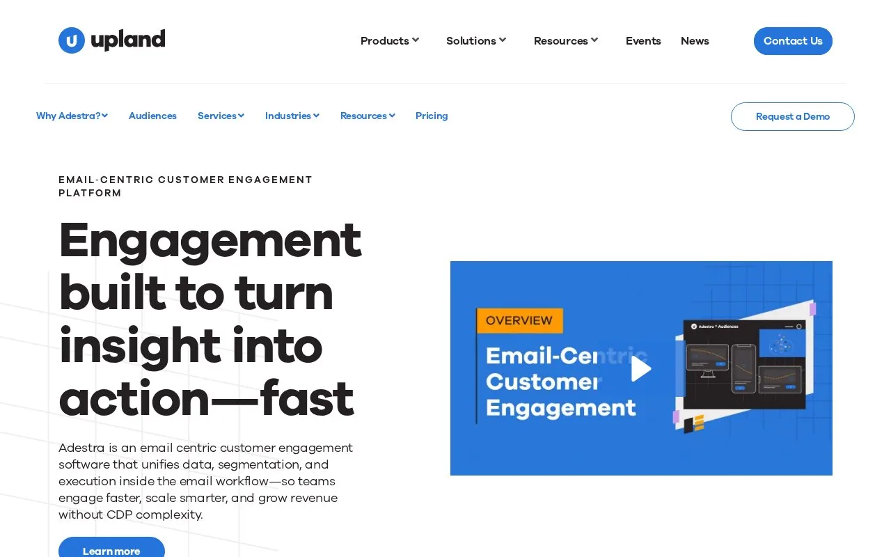 Screenshot of the Adestra homepage