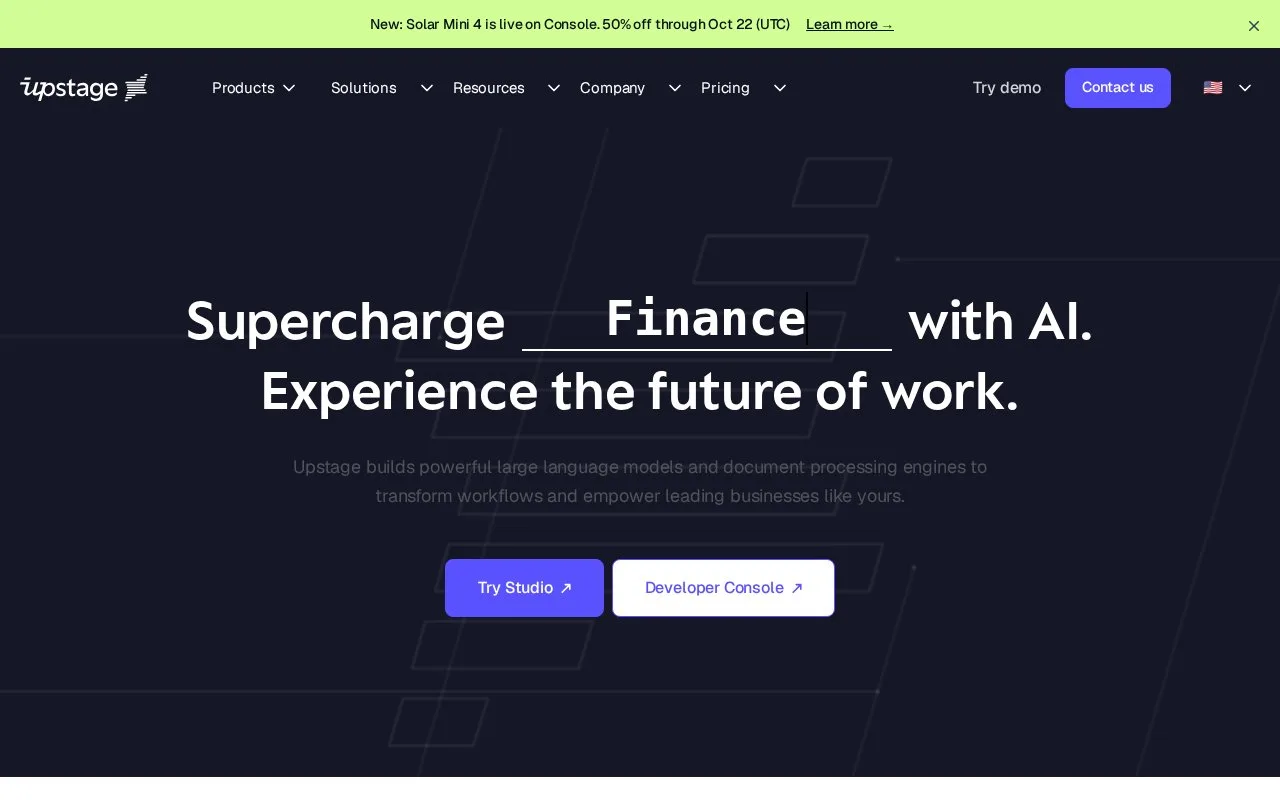Screenshot of the Upstage homepage