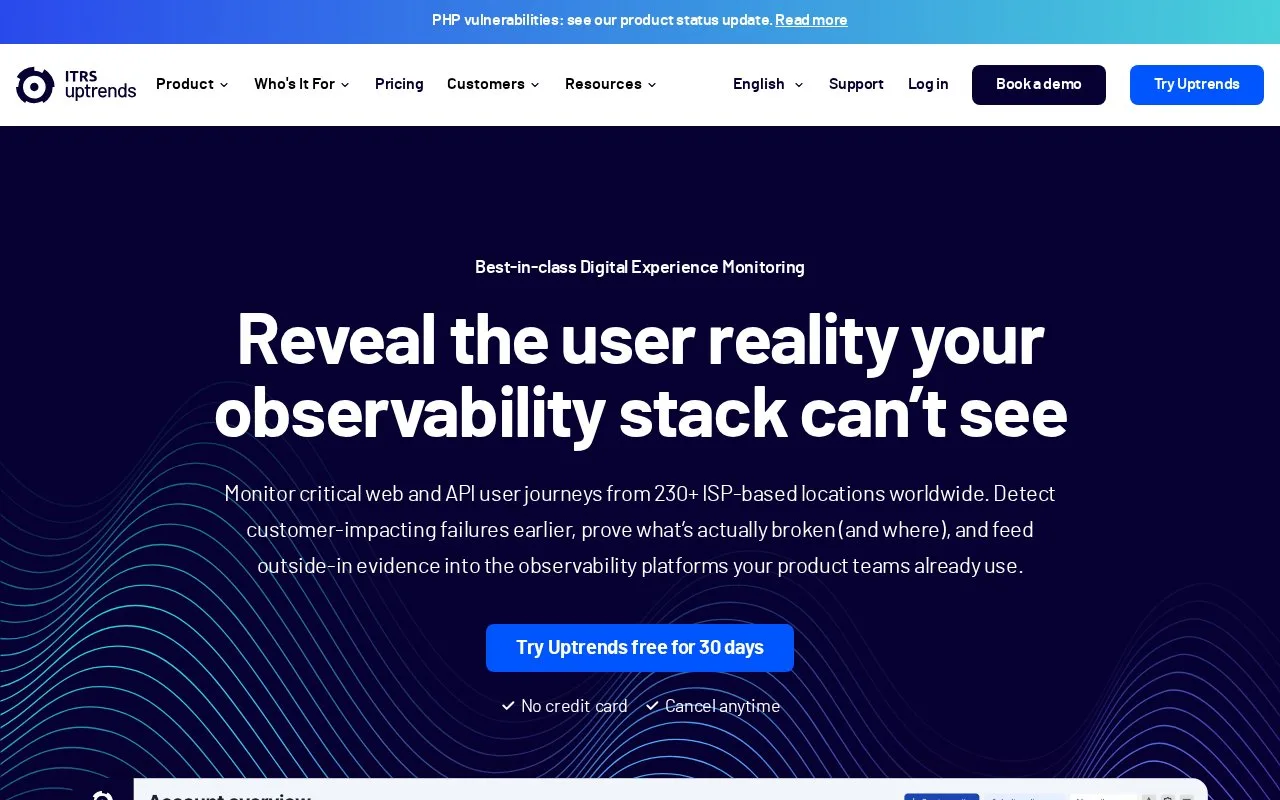 Screenshot of the Uptrends homepage