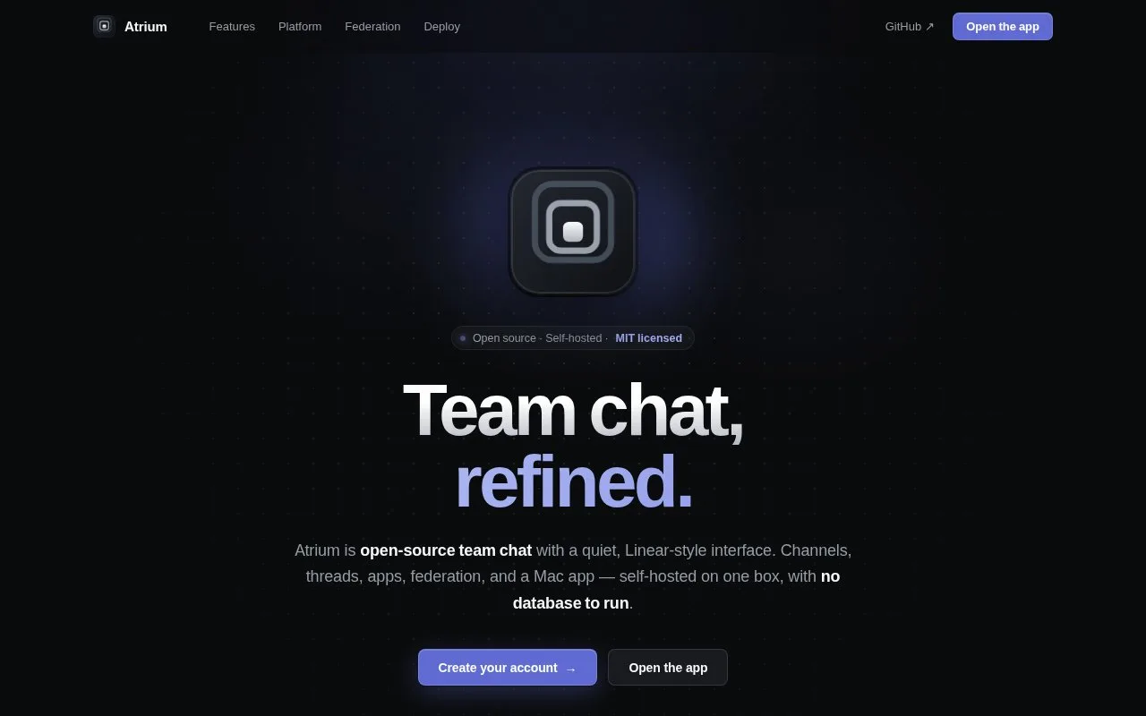 Screenshot of the Atrium homepage