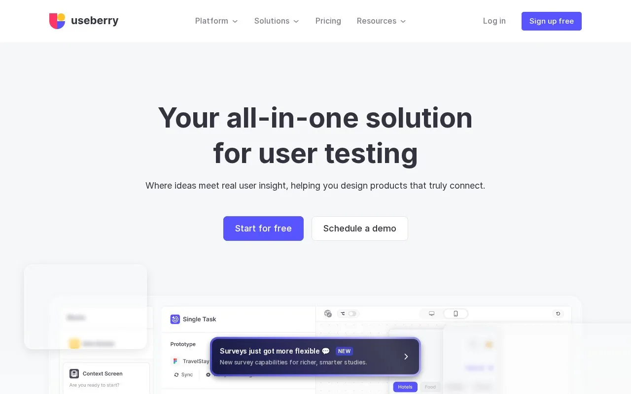 Screenshot of the Useberry homepage