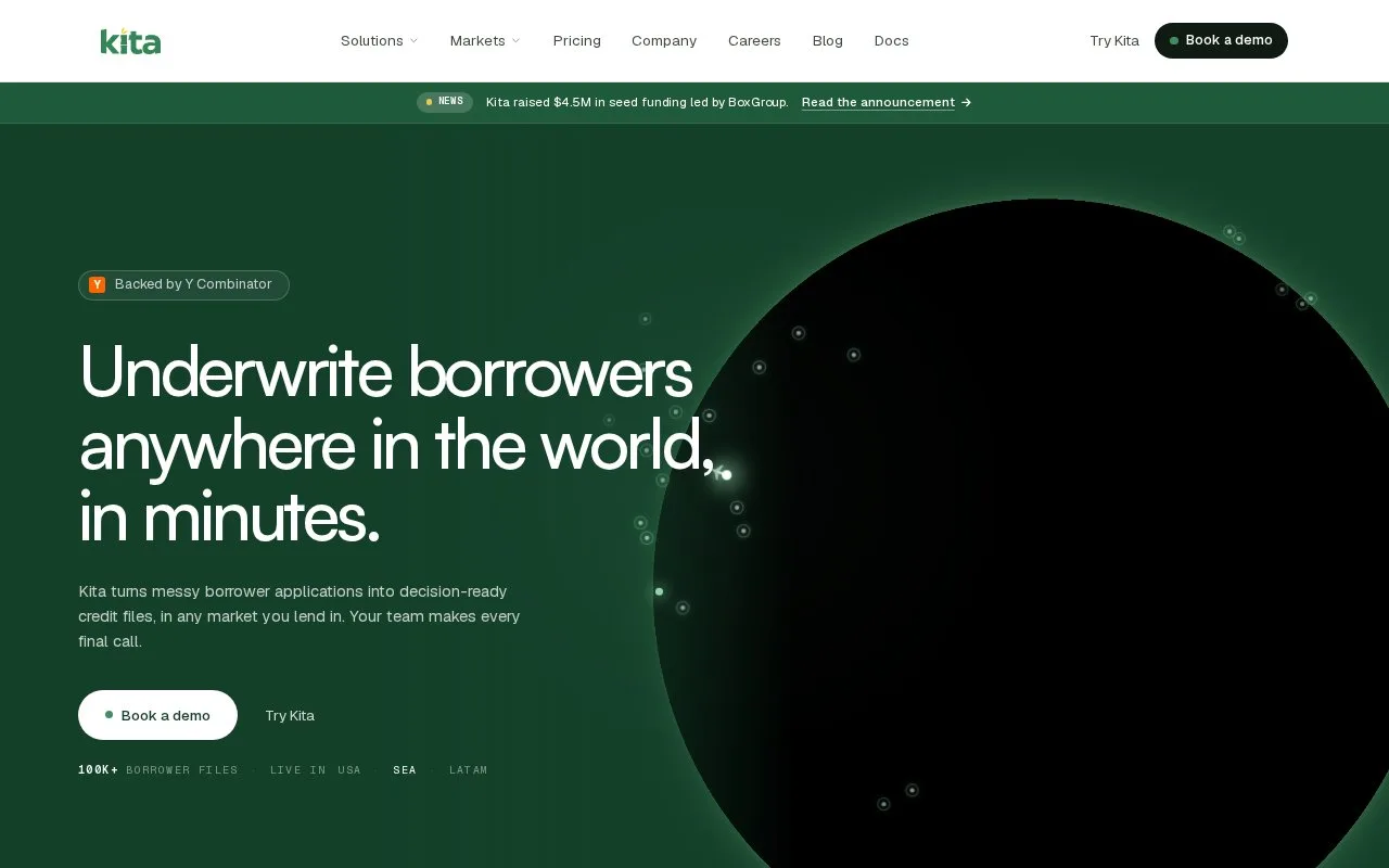 Screenshot of the Kita homepage