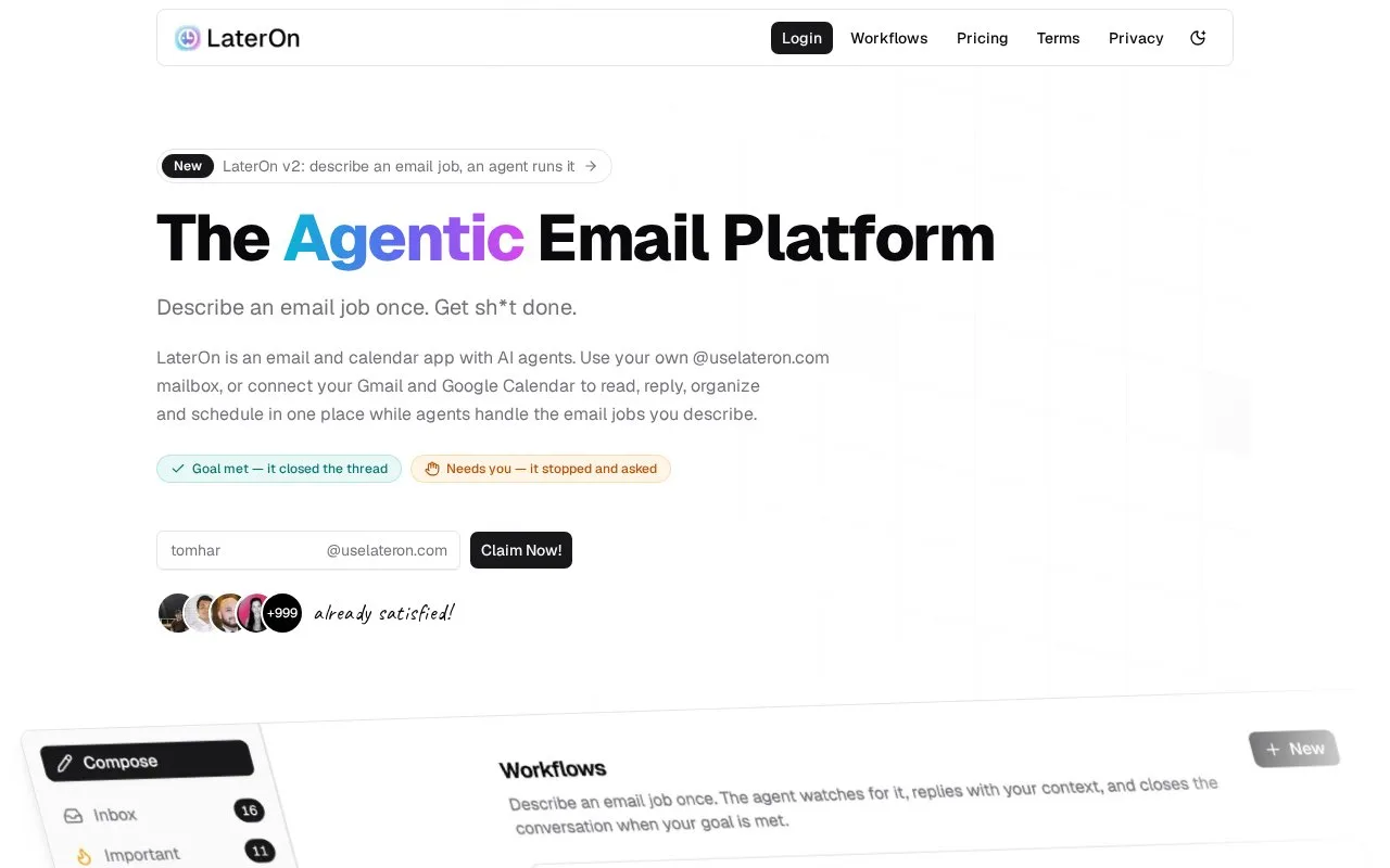 Screenshot of the LaterOn homepage