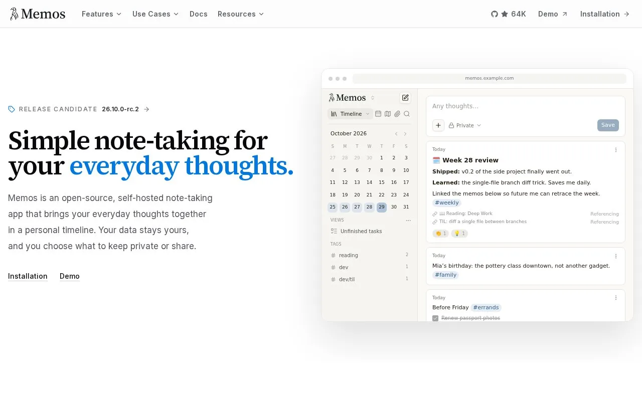 Screenshot of the Memos homepage