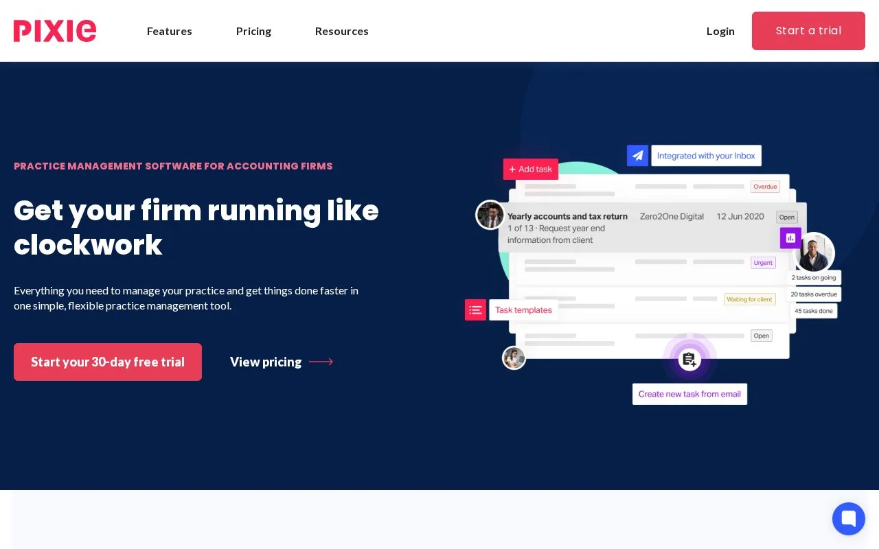Screenshot of the Pixie homepage