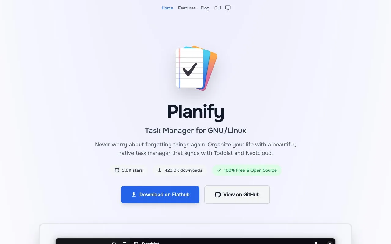 Screenshot of the Planify homepage