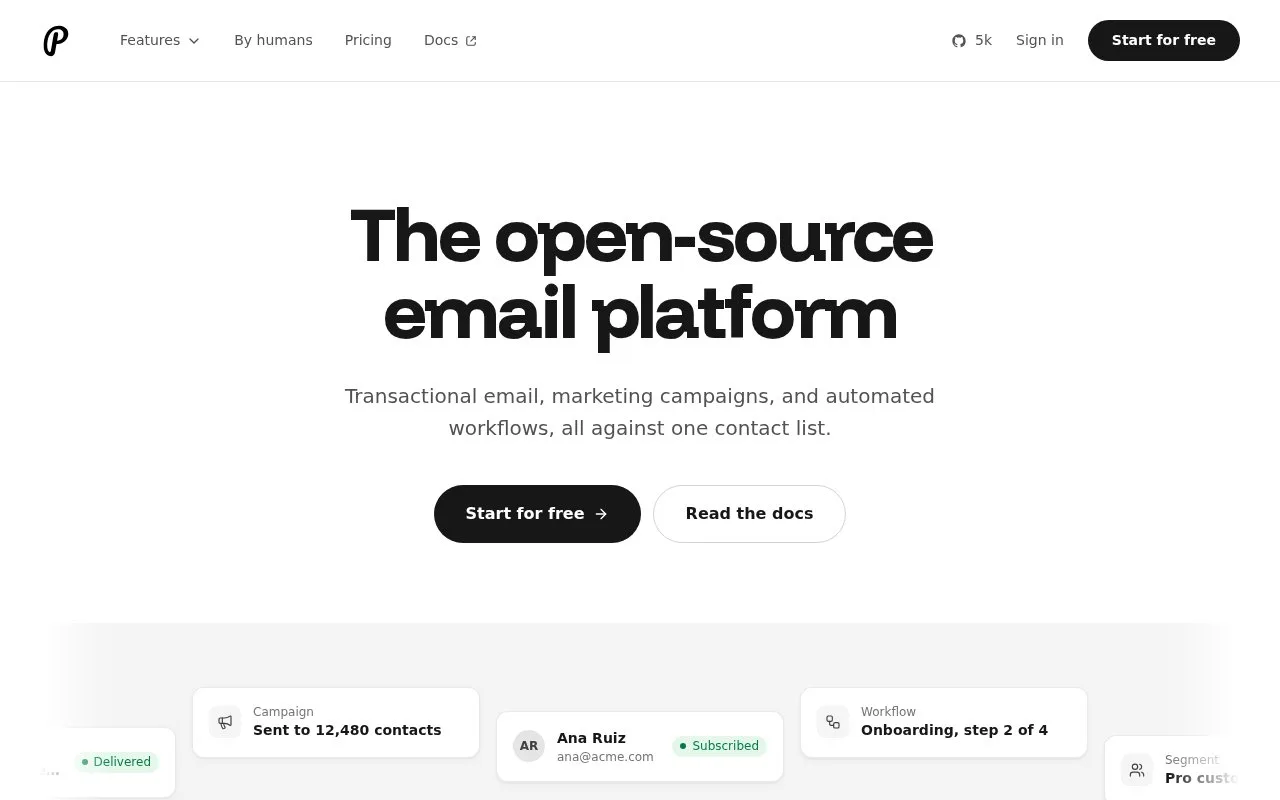 Screenshot of the Plunk homepage