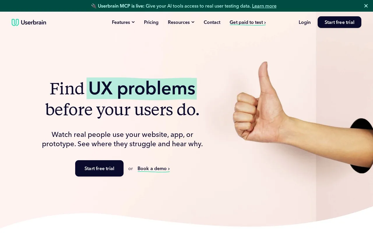 Screenshot of the Userbrain homepage