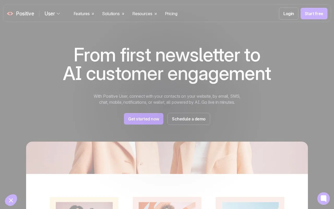 Screenshot of the Positive User homepage