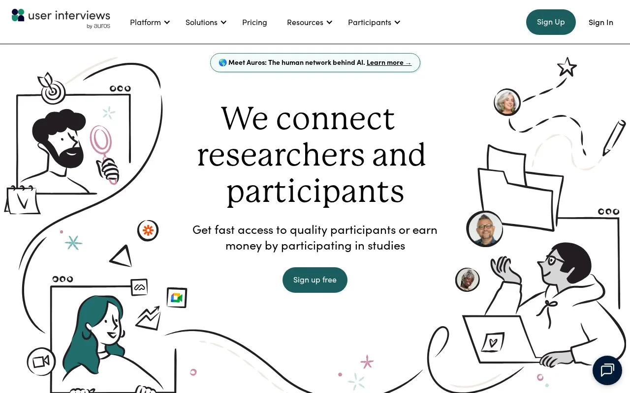 Screenshot of the User Interviews homepage