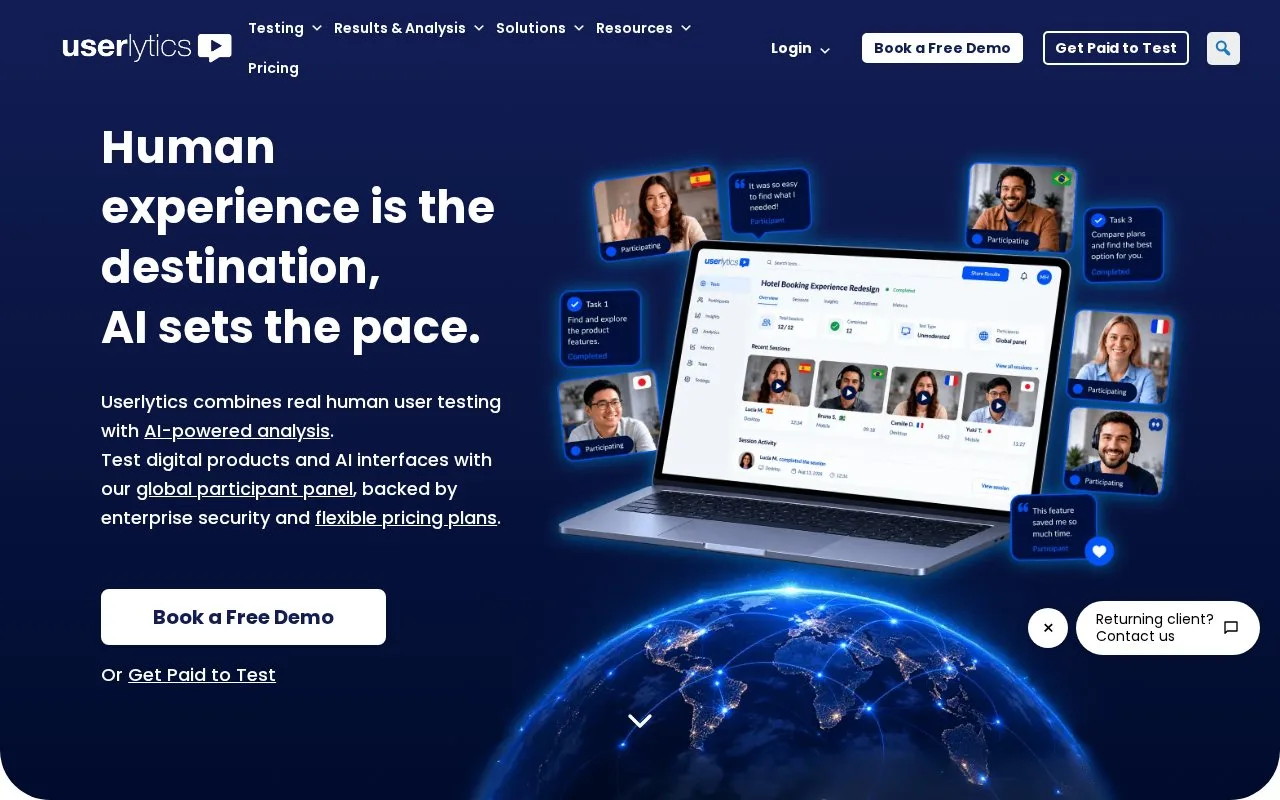 Screenshot of the Userlytics homepage