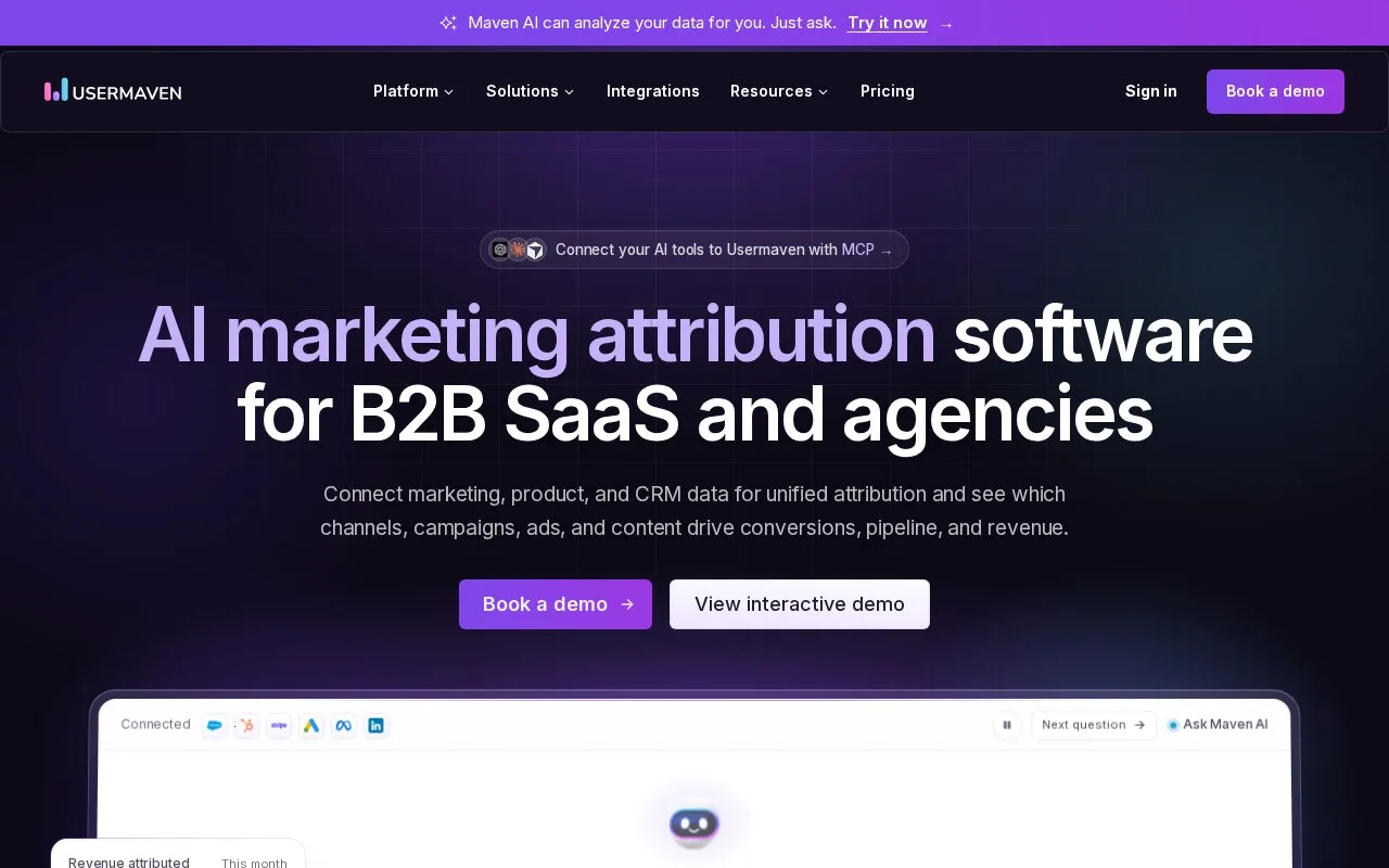Screenshot of the Usermaven homepage