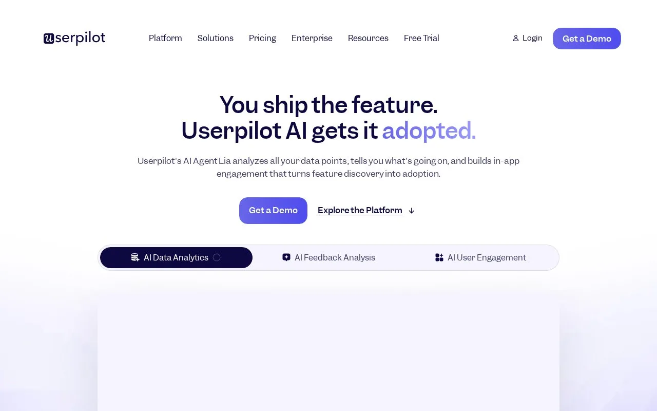 Screenshot of the Userpilot homepage