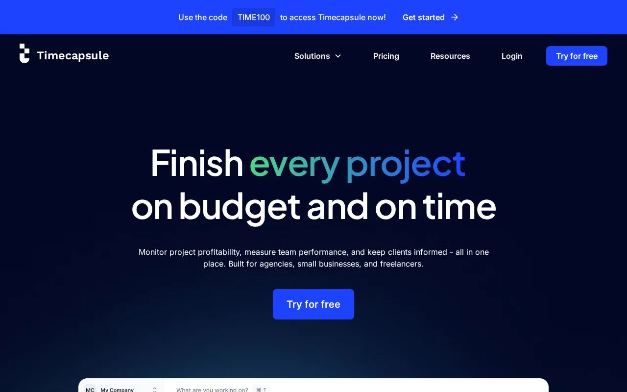 Screenshot of the TimeCapsule homepage