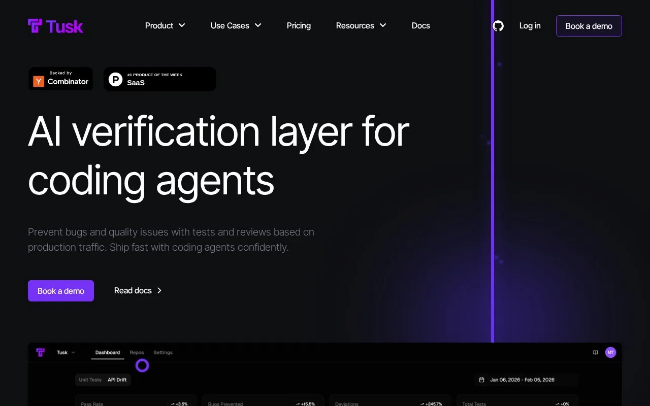 Screenshot of the Tusk homepage