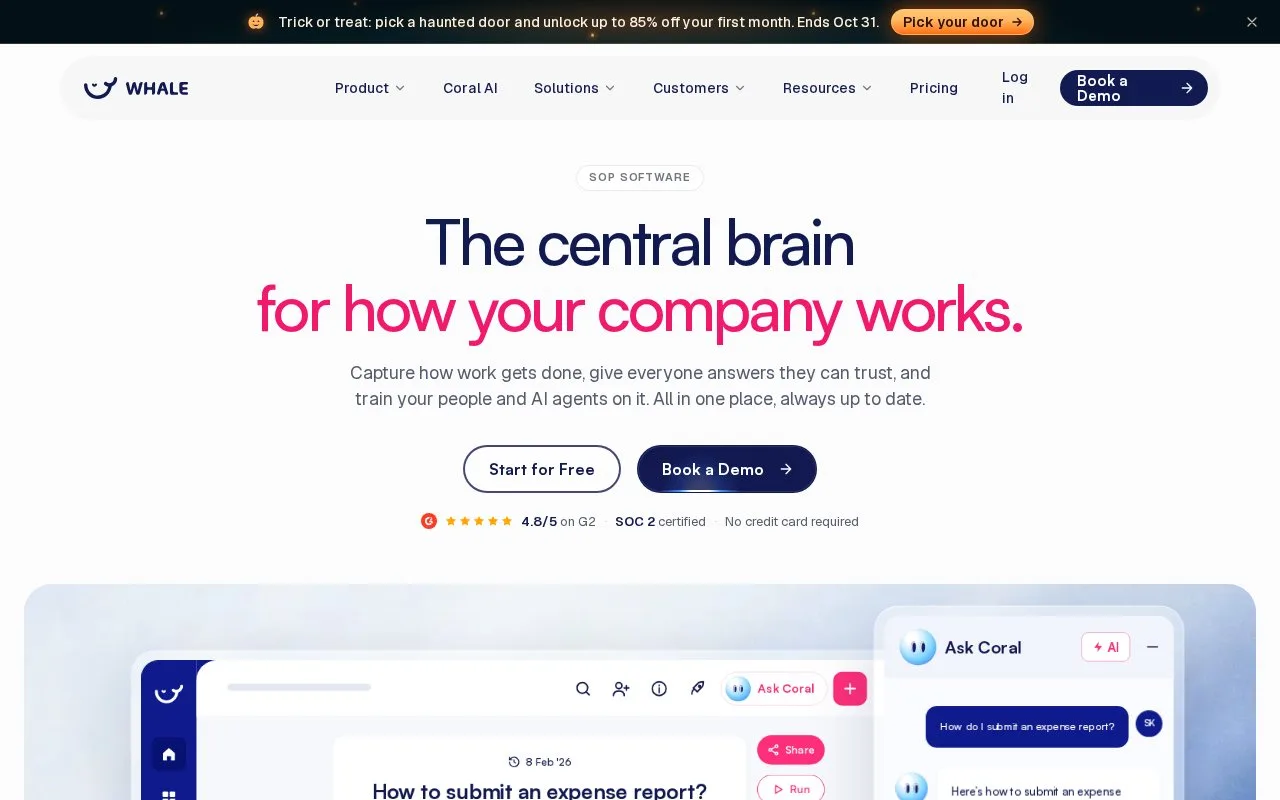 Screenshot of the Whale homepage