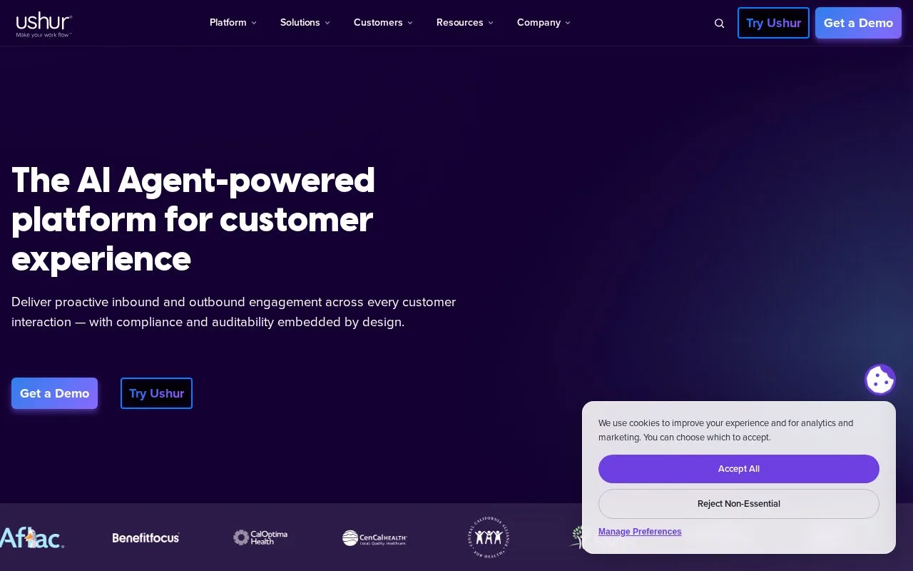 Screenshot of the Ushur homepage