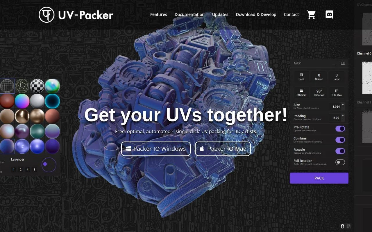 Screenshot of the UV-Packer homepage