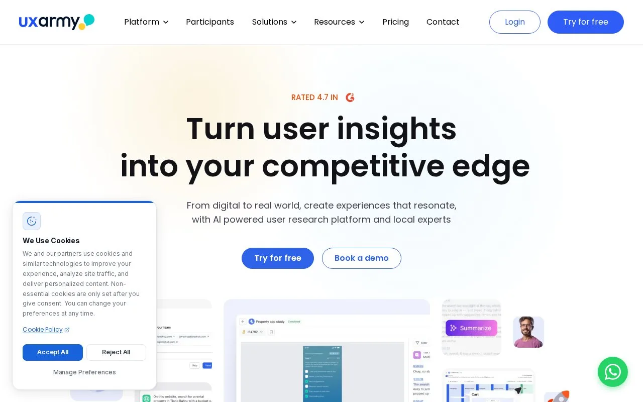 Screenshot of the UXArmy homepage