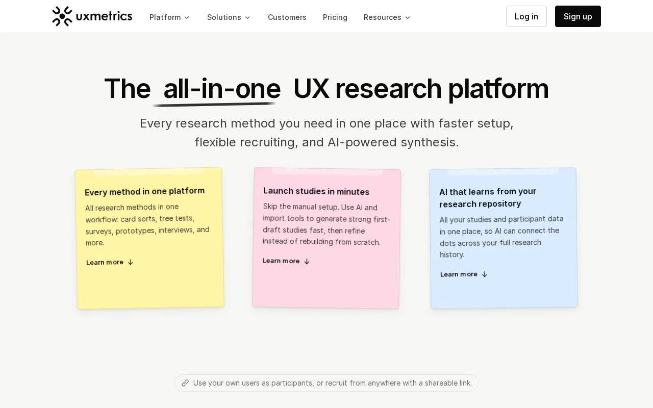 Screenshot of the UX Metrics homepage