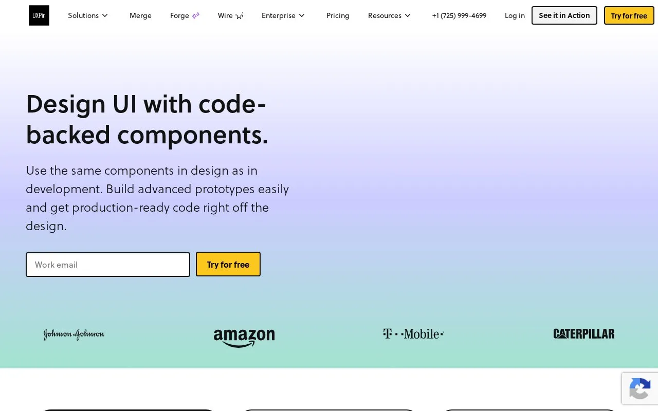 Screenshot of the UXPin homepage