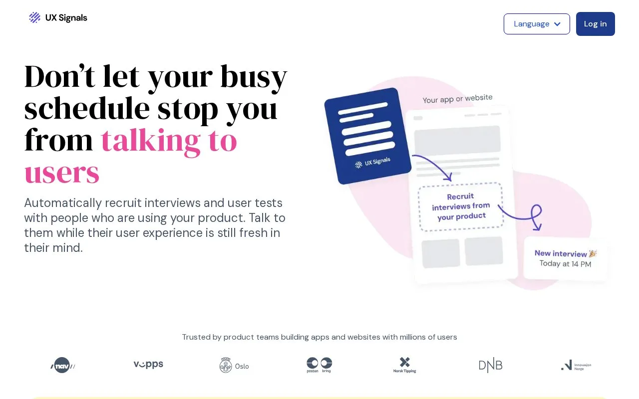 Screenshot of the UX Signals homepage
