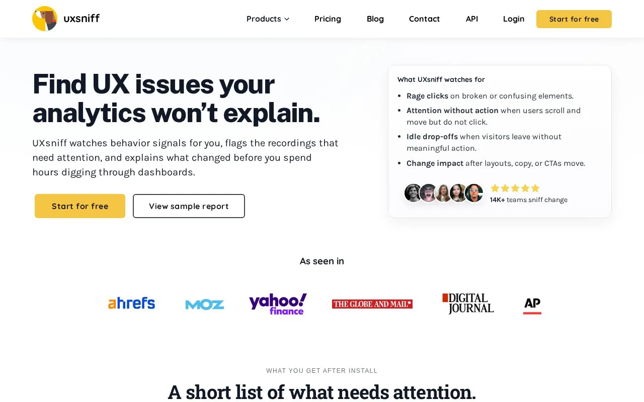 Screenshot of the UXsniff homepage