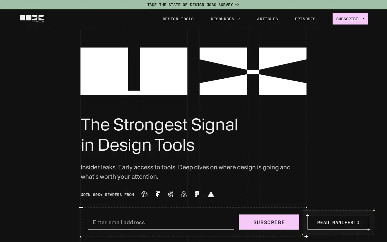 Screenshot of the UX Tools homepage