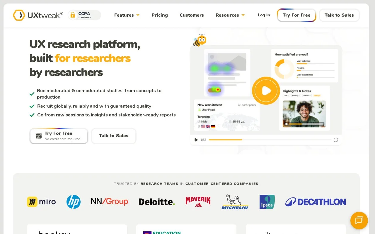 Screenshot of the UXtweak homepage
