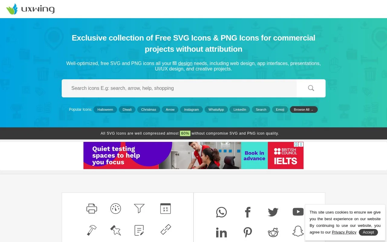 Screenshot of the UXWing homepage