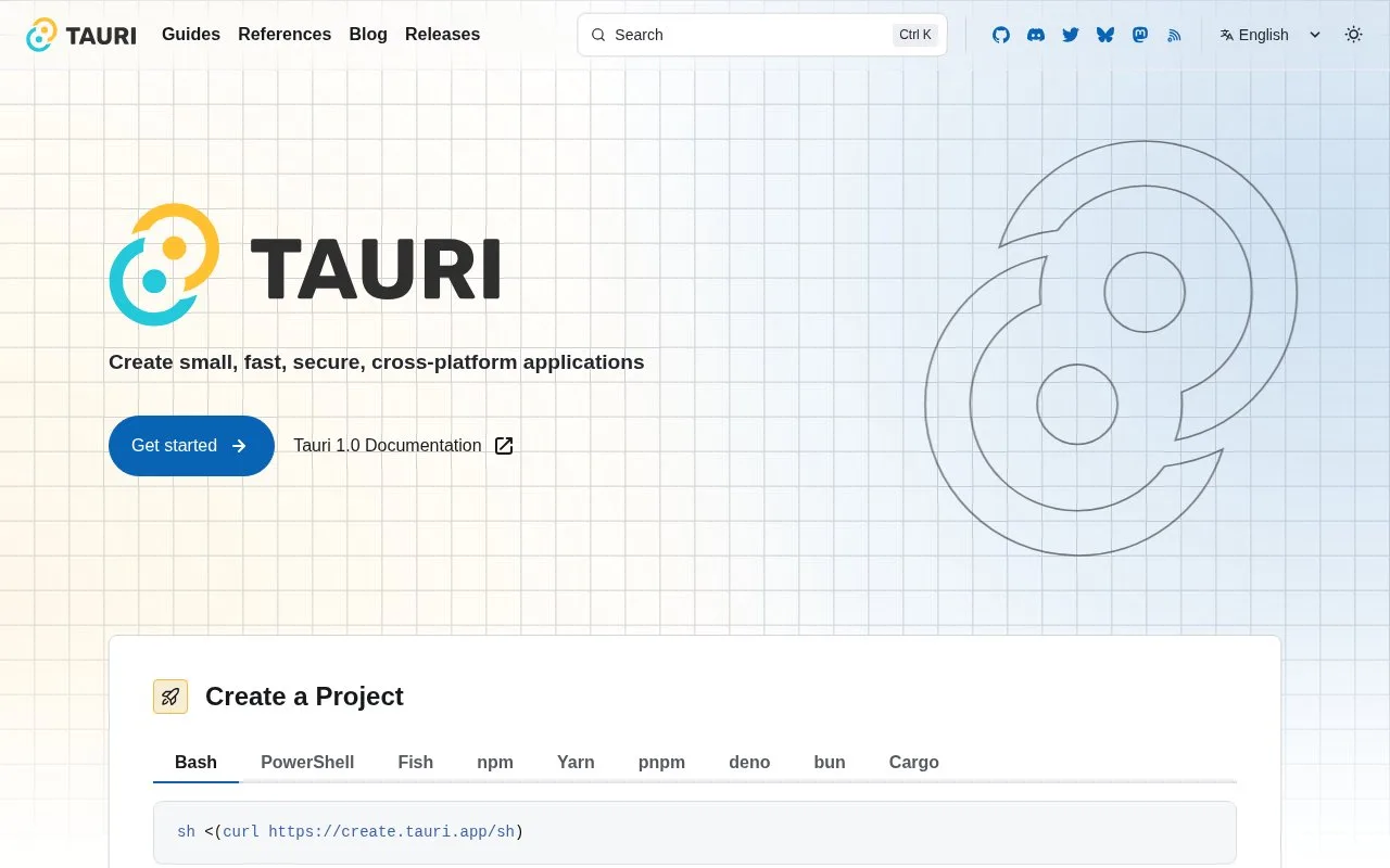 Screenshot of the Tauri homepage