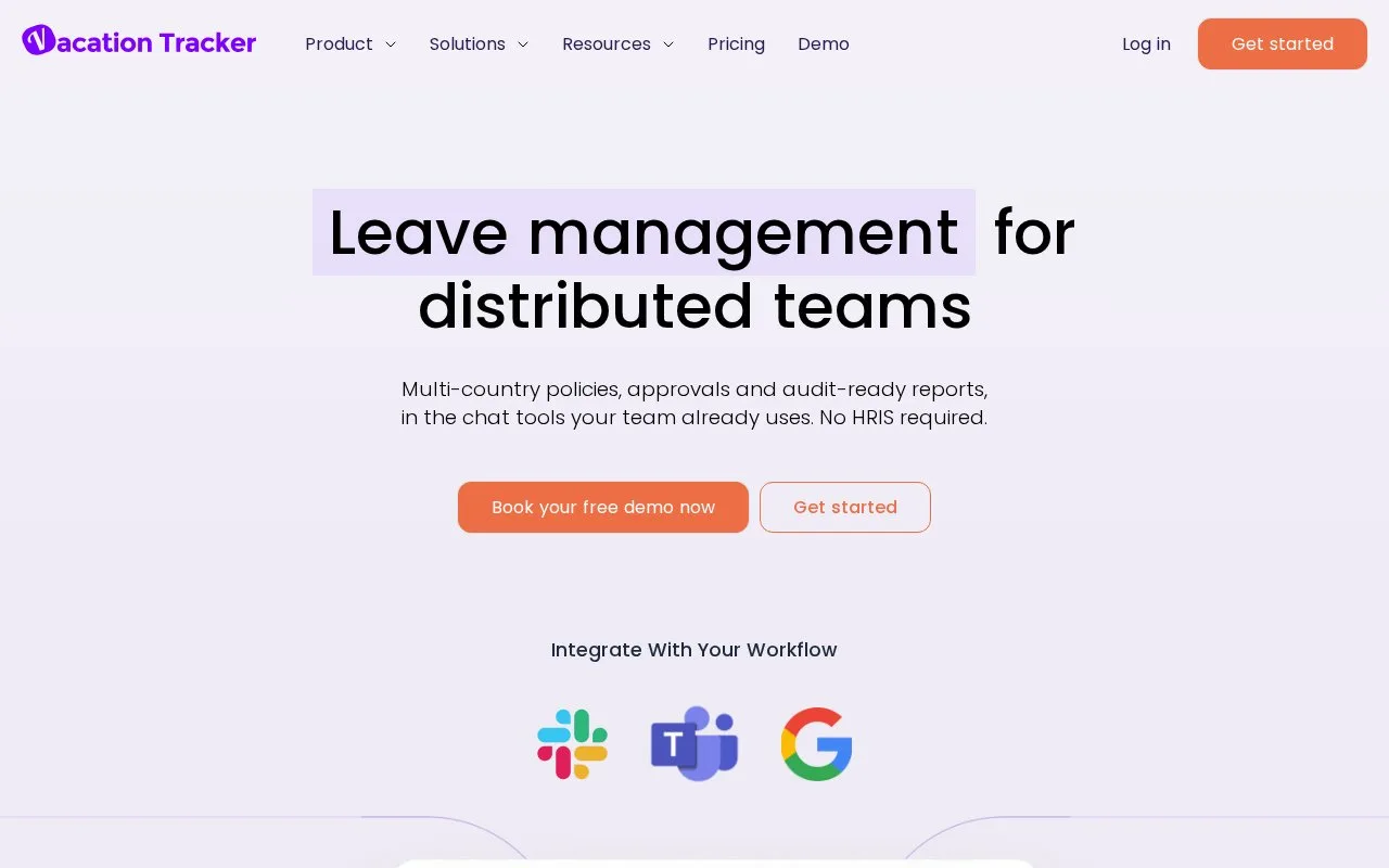 Screenshot of the Vacation Tracker homepage