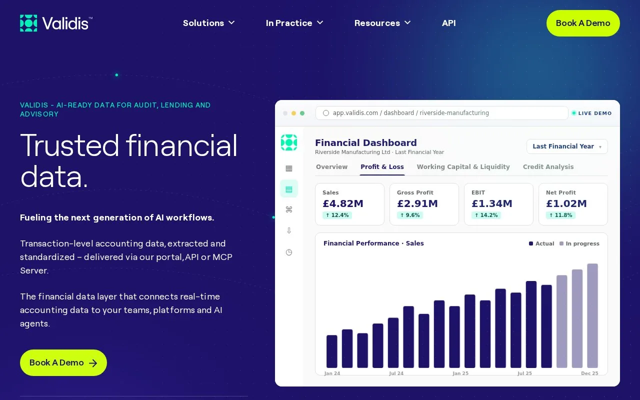 Screenshot of the Validis homepage