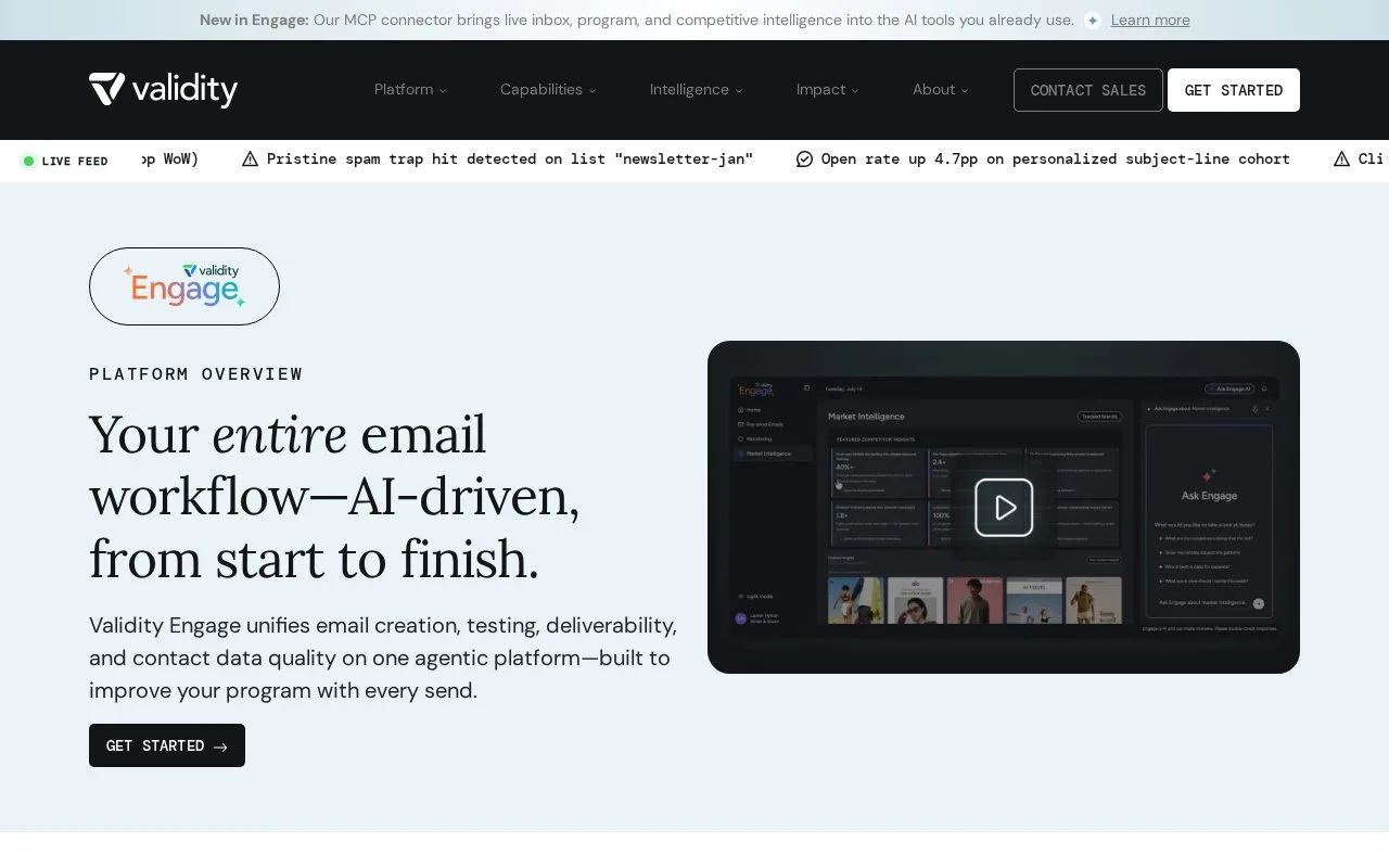 Screenshot of the Validity Engage homepage