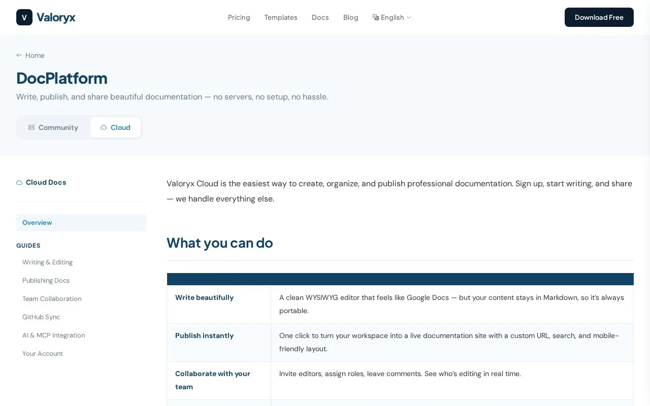 Screenshot of the DocPlatform homepage
