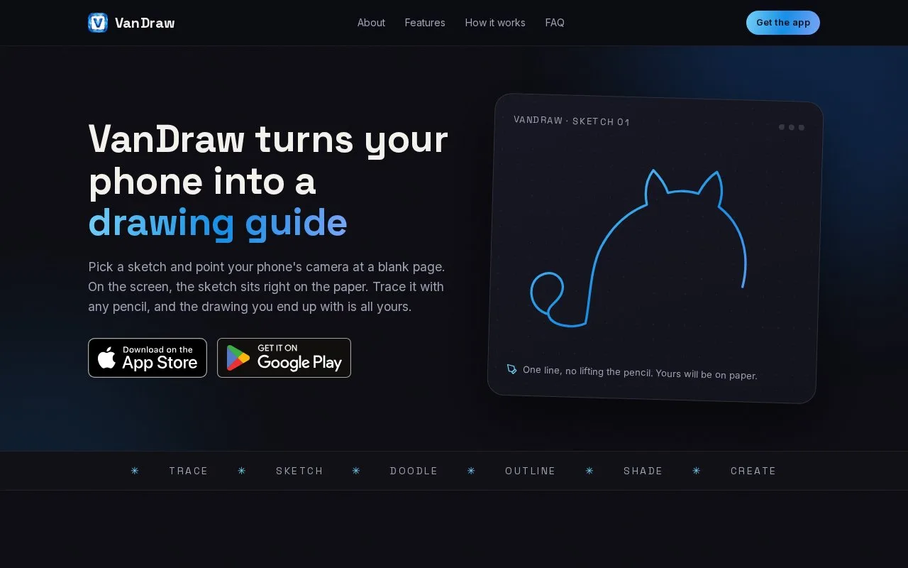 Screenshot of the VanDraw homepage