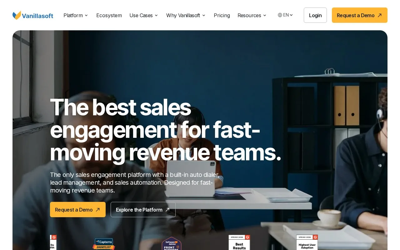Screenshot of the VanillaSoft homepage