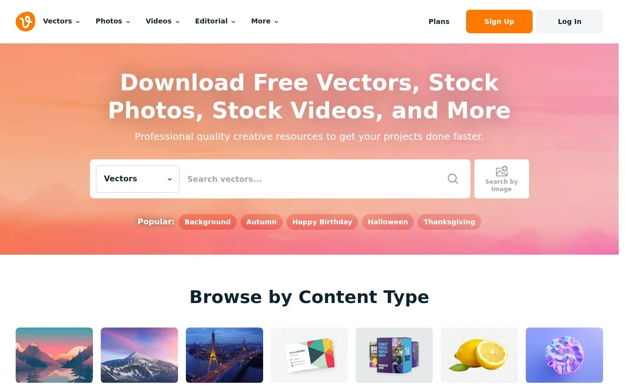 Screenshot of the Vecteezy homepage