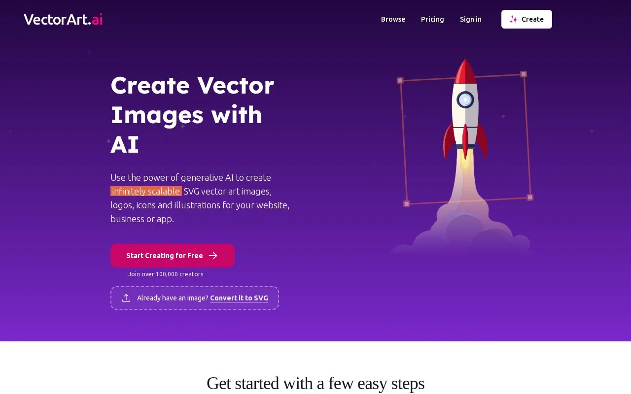 Screenshot of the VectorArt.ai homepage