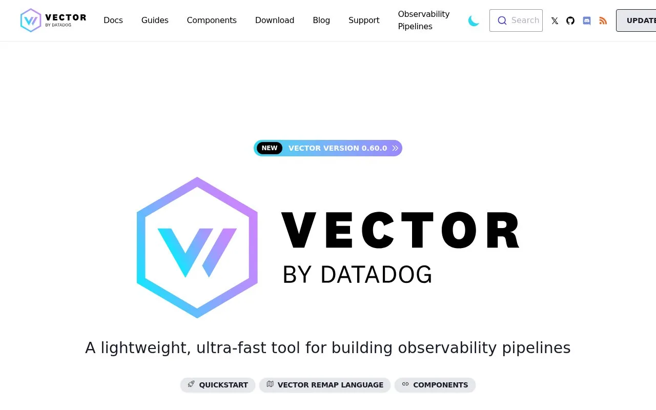 Screenshot of the Vector homepage