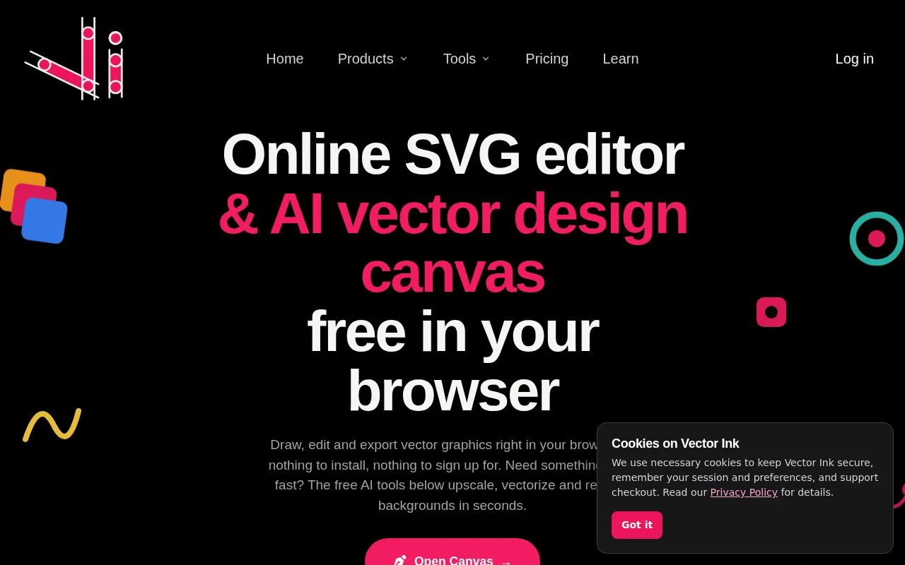 Screenshot of the Vector Ink homepage
