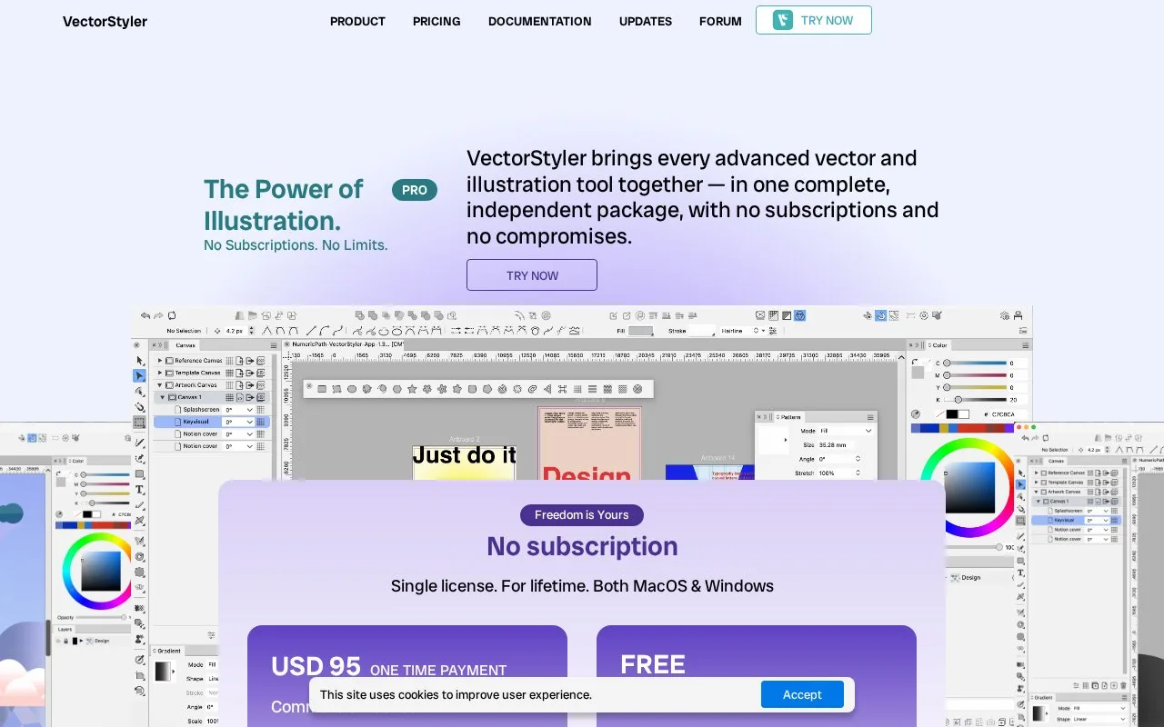 Screenshot of the VectorStyler homepage