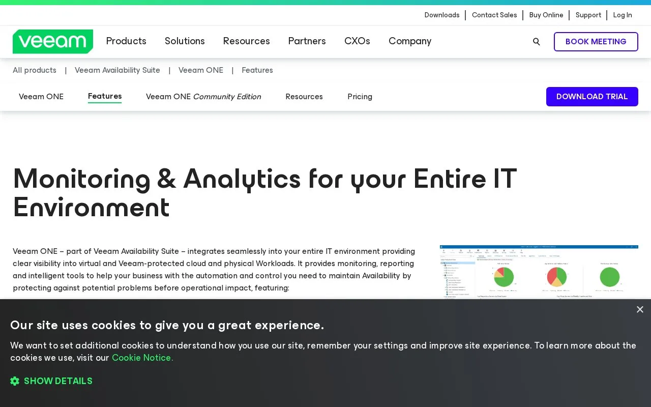 Screenshot of the Veeam ONE homepage