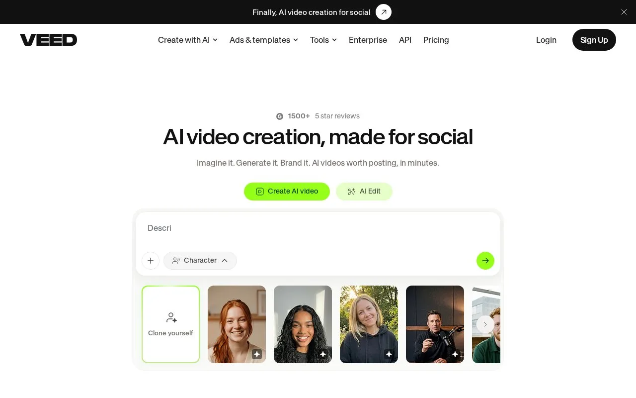 Screenshot of the VEED homepage