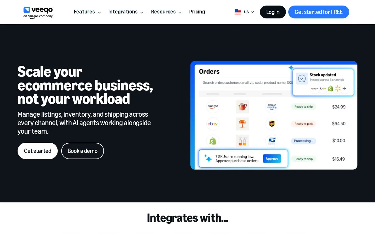 Screenshot of the Veeqo homepage