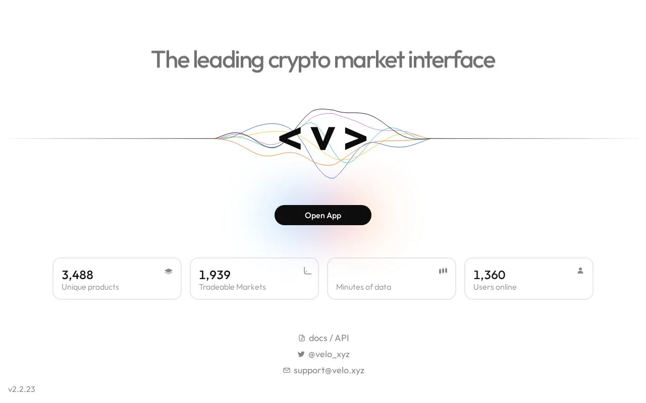 Screenshot of the Velo homepage